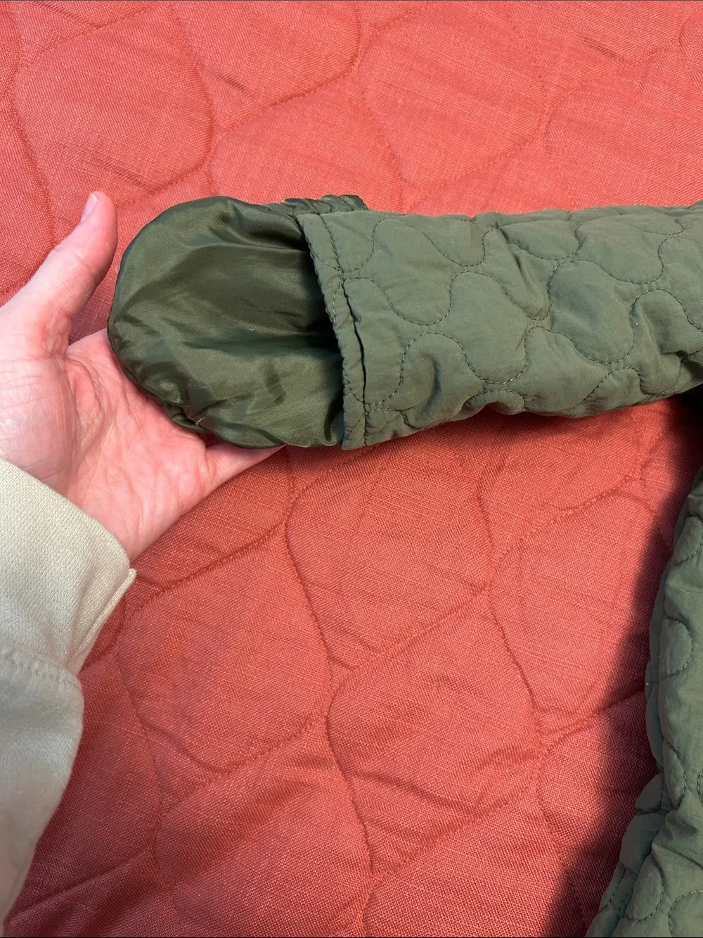 First Impressions Quilted Sage Green Hooded Baby Snowsuit